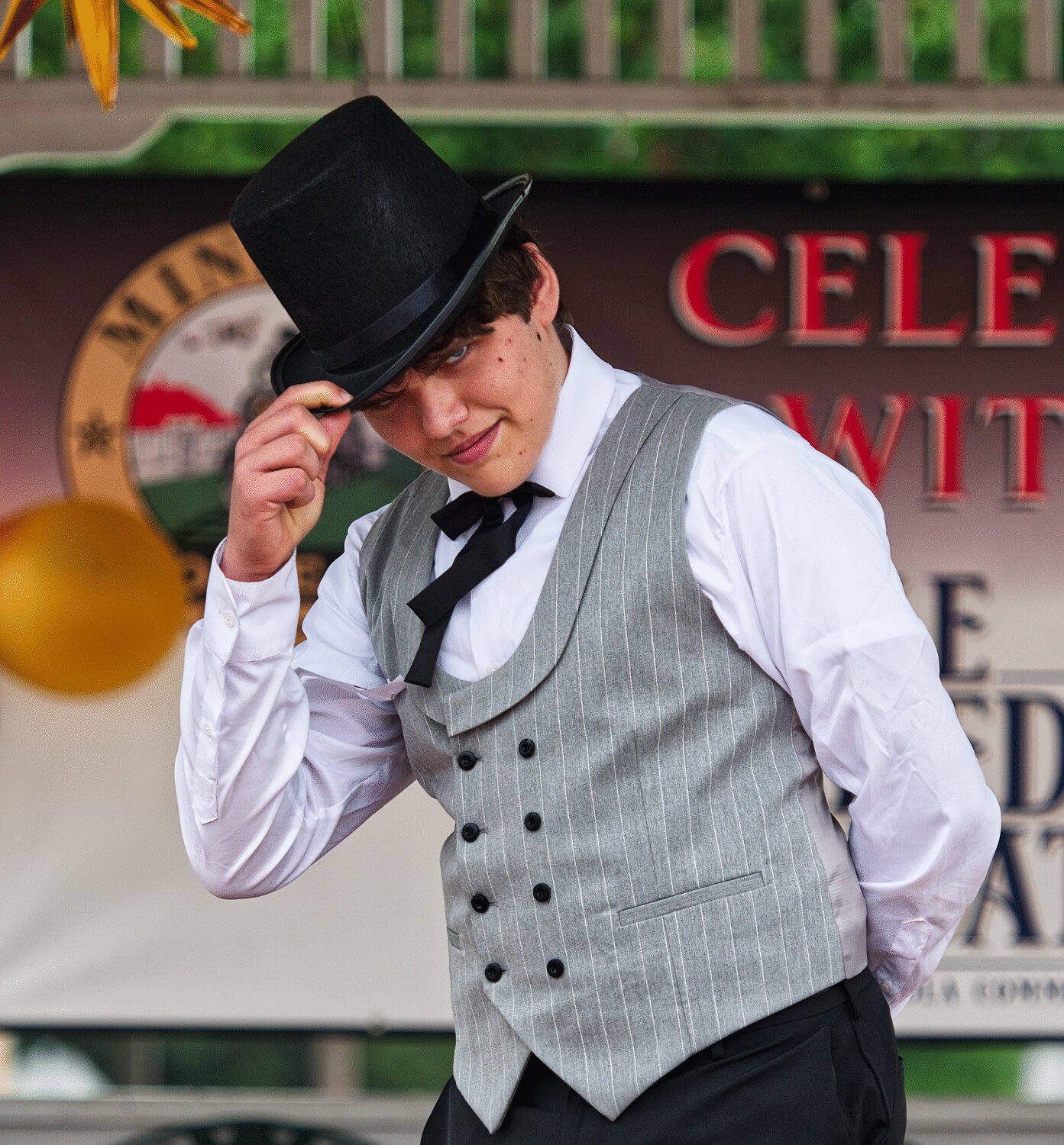 Ben Williams tips his hat to the judges and crowd, showing off his 1920s outfit. [see so many more sesquicentennial spring fling photos]